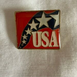 Square USA Lapel Pin Stars Enamel Gold Tone Patriot Hat Pin Motorcycle Bag Charm